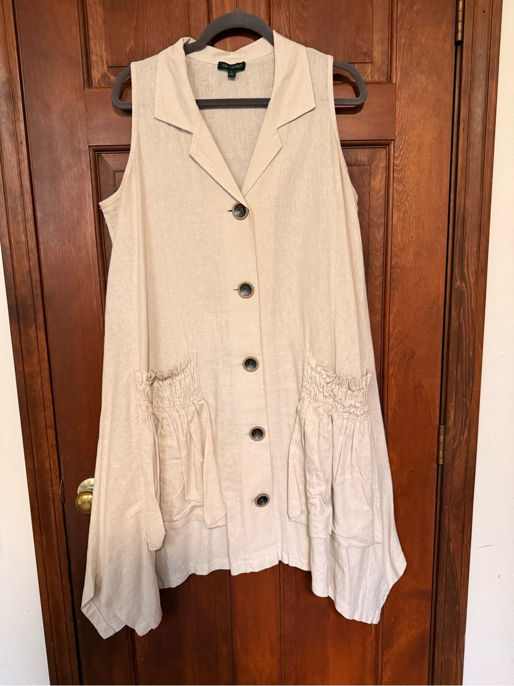For Cynthia Linen Blend Swing Dress L Cream NWOT